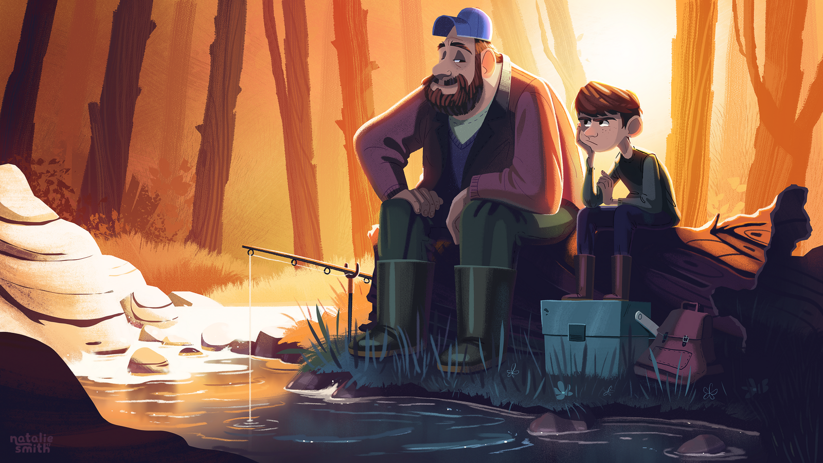 A father and son on a fishing trip.
